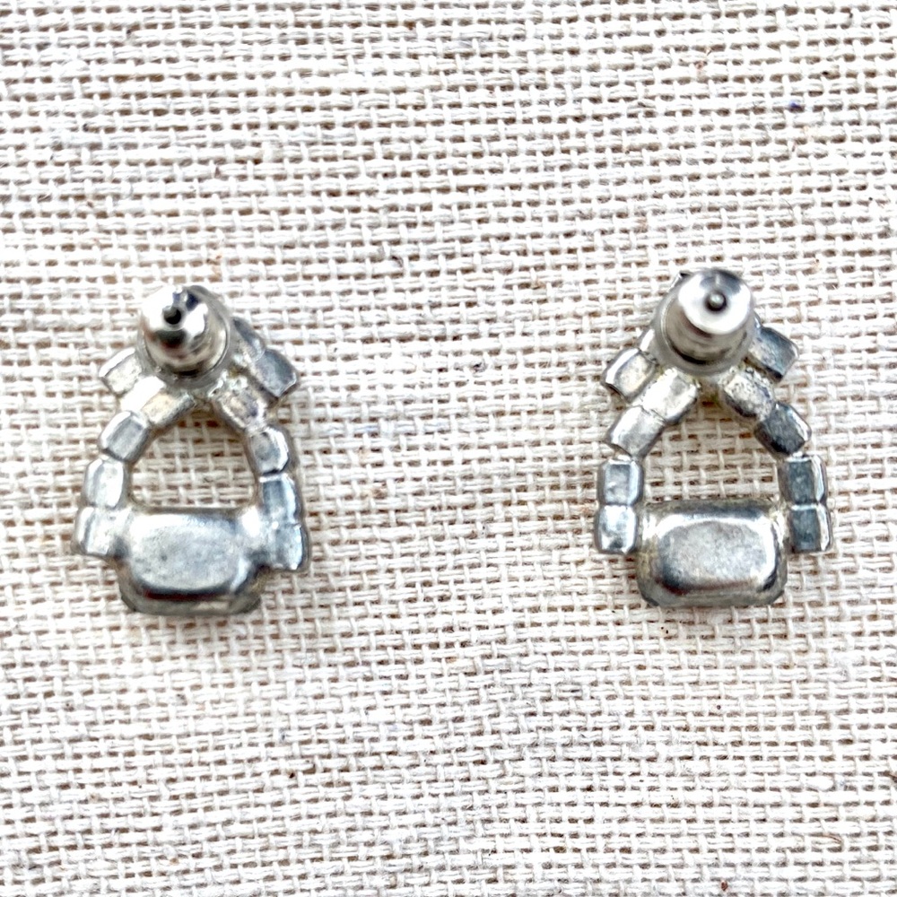 SOLD Vintage Rectangle Red Rhinestone Pierced Earrings - Picture 4 of 4